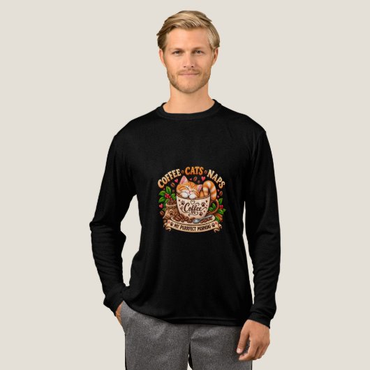 コーヒー 猫 昼寝 Tシャツ (正面全体)