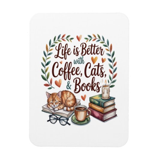 コーヒー 猫 本のある暮らしは最高 マグネット (縦)