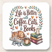 コーヒー 猫 本のある暮らし コースター (正面)