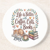 コーヒー 猫 本のある暮らし コースター (正面)