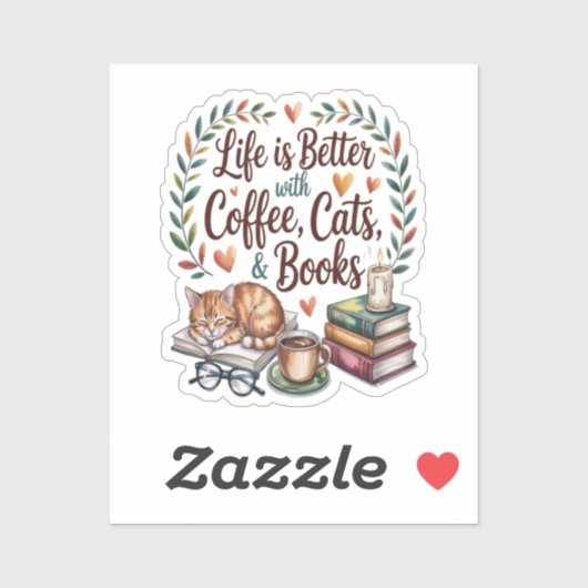 コーヒー 猫 本のある暮らし シール (シート)