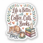 コーヒー 猫 本のある暮らし シール (正面)
