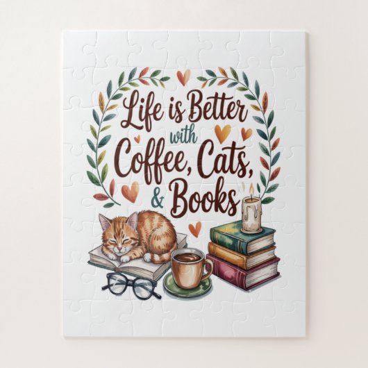 コーヒー 猫 本のある暮らし ジグソーパズル (縦)