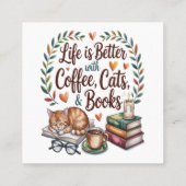 コーヒー 猫 本のある暮らし スクエア名刺 (裏面)