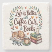 コーヒー 猫 本のある暮らし ストーンコースター (正面)