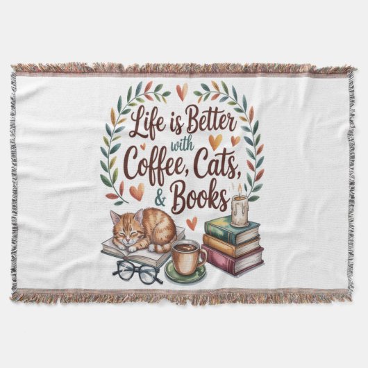 コーヒー 猫 本のある暮らし スローブランケット (正面)