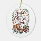 コーヒー 猫 本のある暮らし セラミックオーナメント (左)