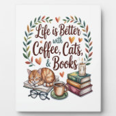 コーヒー 猫 本のある暮らし フォトプラーク (正面)