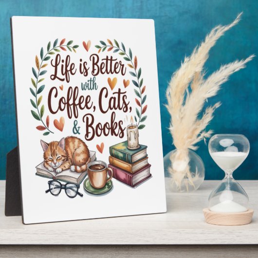 コーヒー 猫 本のある暮らし フォトプラーク (側面)