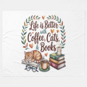 コーヒー 猫 本のある暮らし フリースブランケット (正面(横))
