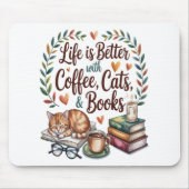コーヒー 猫 本のある暮らし マウスパッド (正面)