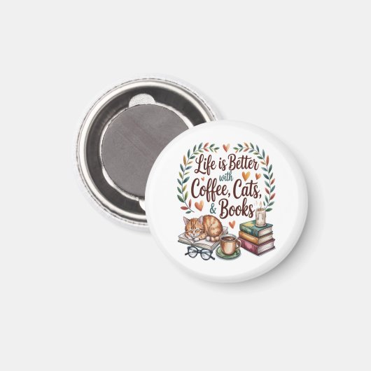 コーヒー 猫 本のある暮らし マグネット (正面/裏面)