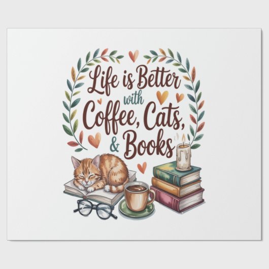 コーヒー 猫 本のある暮らし ラッピングペーパー (フラット)