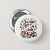 コーヒー 猫 本のある暮らし 缶バッジ (正面&裏面)