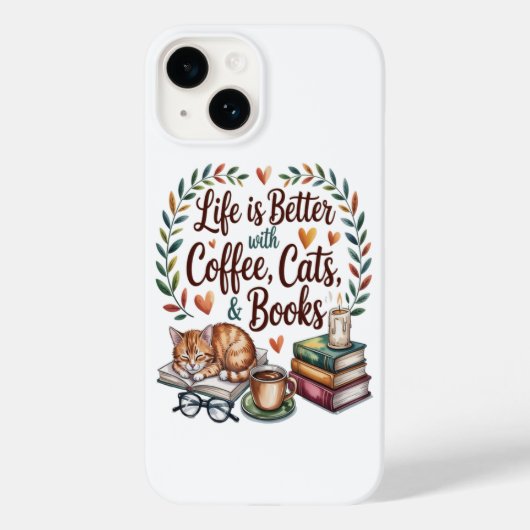 コーヒー 猫 本のある暮らし Case-Mate iPhoneケース (裏面)