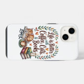 コーヒー 猫 本のある暮らし iPhoneケース (裏面横)