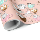 コーヒー 猫 楽しい ラッピングペーパー (ロールコーナー)