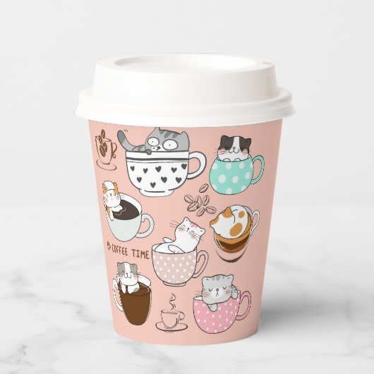 コーヒー 猫 楽しい 紙コップ (正面)