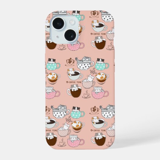 コーヒー 猫 楽しい iPhone 15ケース (裏面)