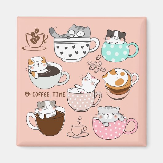 コーヒー 猫 面白い マグネット (正面)