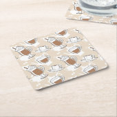 コーヒー、甘いパターン スクエアペーパーコースター (アングル)