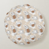 コーヒー、甘いパターン ラウンドクッション (裏面)