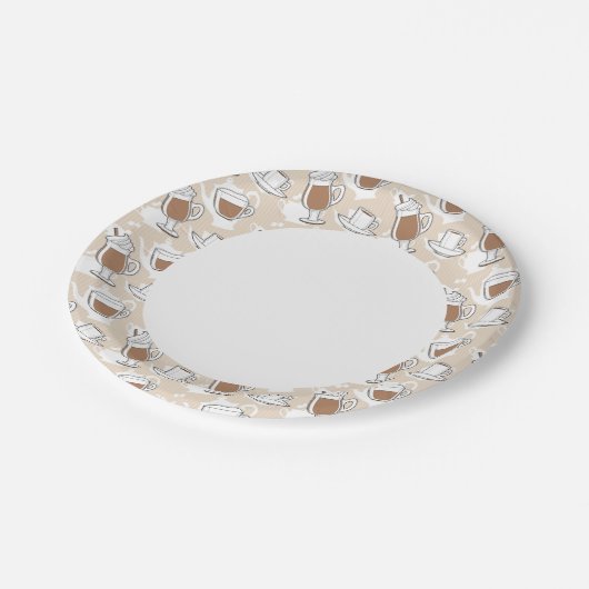 コーヒー、甘い柄 ペーパープレート (アングル)