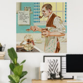 コーヒー、男性コーヒーを作る、レトロヴィンテージウォールアート ポスター (ホームオフィス)