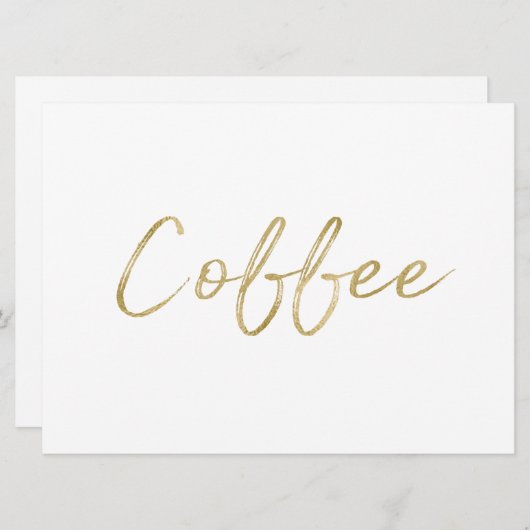 「コーヒー」看板 | おしゃれなゴールド手書き文字 招待状 (正面/裏面)