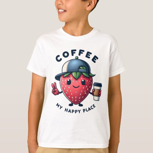 コーヒー:私の幸せな場所 – クール Strawberry Tシャツ (正面)