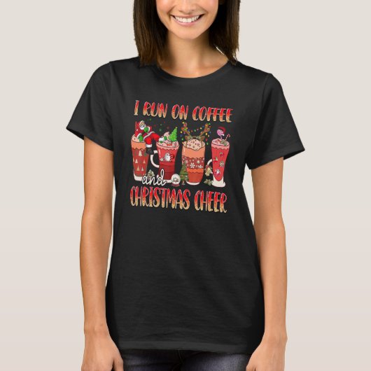 コーヒー 私はコーヒーとクリスマスの喜びで走る Xmas V Tシャツ (正面)