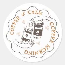 コーヒー＆穏やかな朝のカフェロゴステッカー ラウンドシール