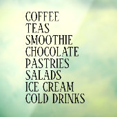 コーヒー、紅茶&サラダ窓ビニール – 透明食品 ウィンドウサイン (シート3)