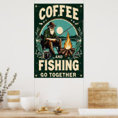 コーヒー&魚釣りが一緒に行く ポスター (キッチン)