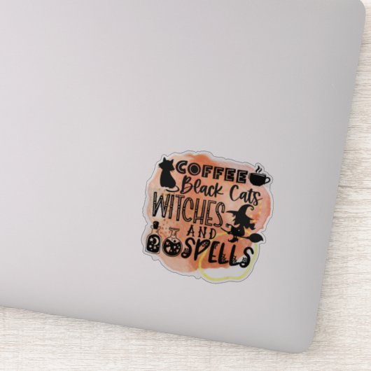 コーヒー、黒猫、魔女おもしろいハロウィンステッカー シール (詳細)