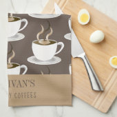 コーヒー | Espresso |カプチーノパターン – モノグラム キッチンタオル (四つ折り)