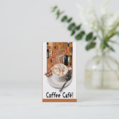 "コーヒーCafé"のグルメ向きのコーヒー、Capuccino、エスプレッソ 名刺 (スタンド正面)