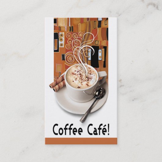 "コーヒーCafé"のグルメ向きのコーヒー、Capuccino、エスプレッソ 名刺 (正面)