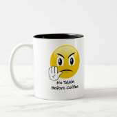 コーヒーEmojiのマグの前の発声映画無し ツートーンマグカップ (左)