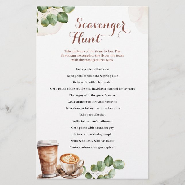 コーヒーLoveはScavenger+Hunt+Gamesカードを醸し出す (正面)