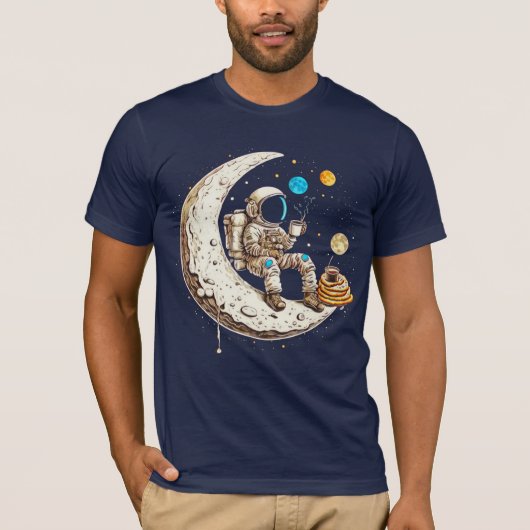 コーヒーTシャツを飲む宇宙飛行士 Tシャツ (正面)