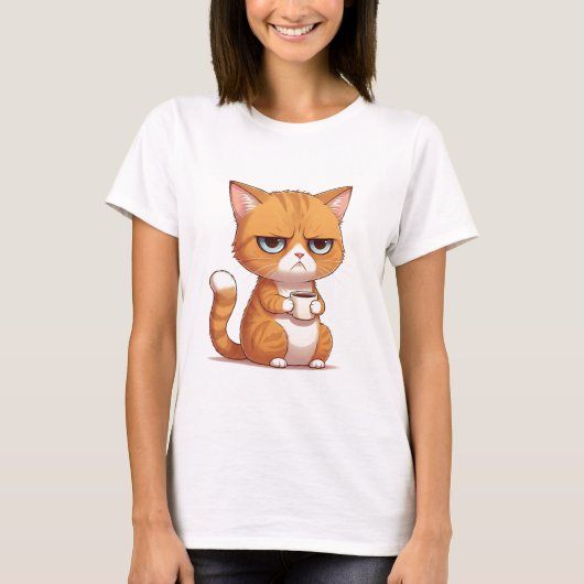 コーヒーTシャツ付き猫 Tシャツ (正面)