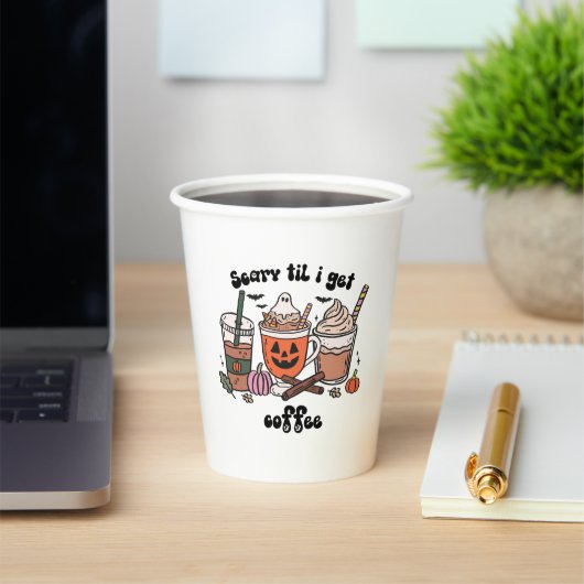 コーヒ不気味ーハロウィーン – 怖い'Til I Get Coffee 紙コップ (インサイチュ)