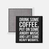 コーヒ怒ー、音楽、重い重量 – おもしろいトレーニング マグネット (正面/裏面)