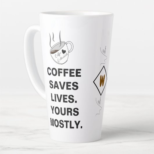 コーヒ救ーライフ。主に自分の*白おもしろい色 カフェラテマグ (左アングル)