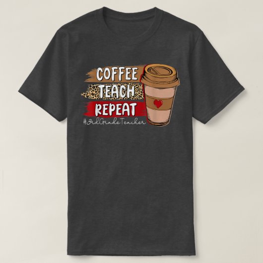 コーヒ教えーリピート3年生先生ヒョウCoff Tシャツ (デザイン正面)