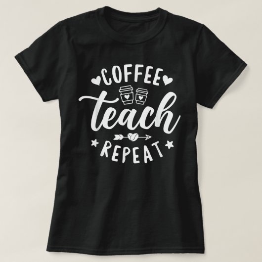 コーヒ教えーリピート、学校先生コーヒー Tシャツ (デザイン正面)
