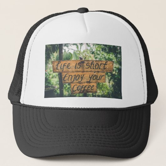 コーヒ楽しむーのサイン引用文アートのタイポグラフィ画像 キャップ (正面)