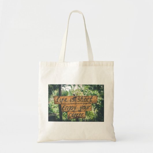 コーヒ楽しむーのサイン引用文アートのタイポグラフィ画像 トートバッグ (正面)