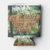 コーヒ楽しむーのサイン引用文アートのタイポグラフィ画像 缶クーラー (正面)